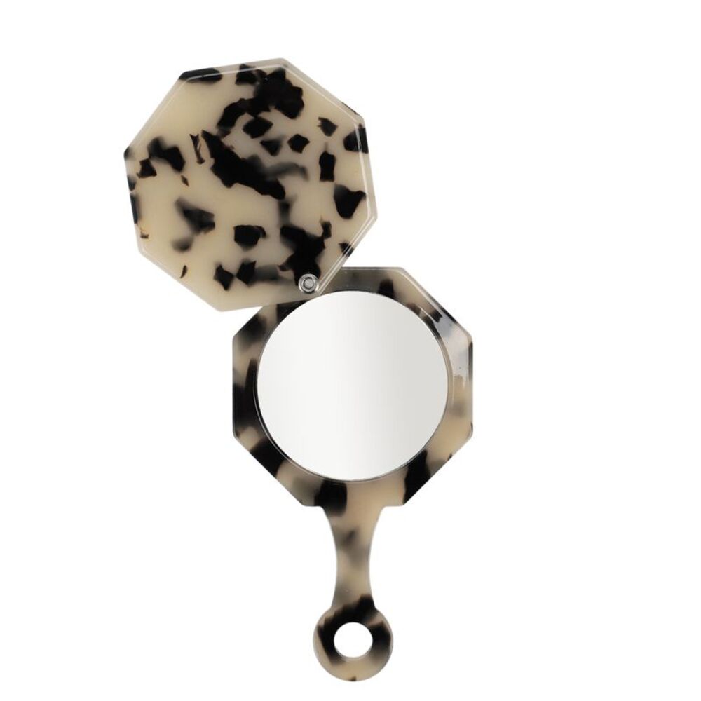 Polygon Handheld Makeup Mirror for Beauty Parlor Vacation Black Beige